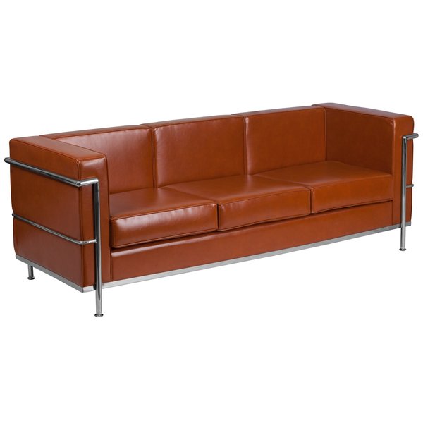 Cognac Leather Sofa, 28-1/2