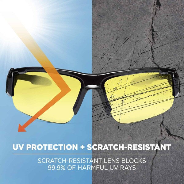 Safety Glasses, Traditional Yellow PC Decenter Lens, Scratch-Resistant