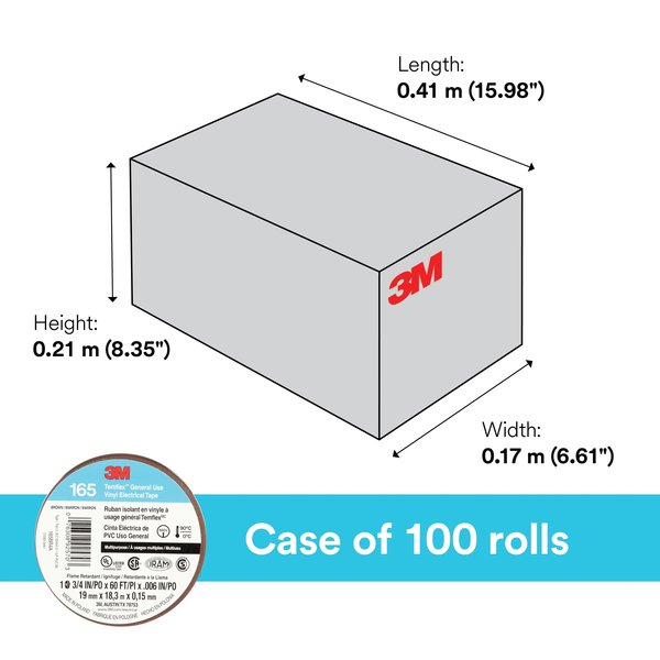 Elec Tape, 60 ft Lx3/4 in W, 6 mil, Brown