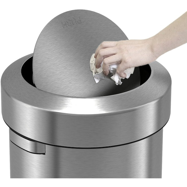17 gal Round Round Swing Top Trash Can, Stainless Ste, Silver, Stainless Steel