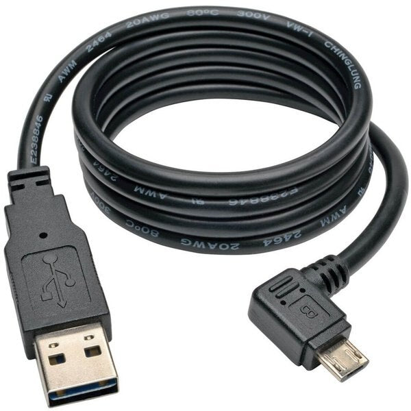 USB Reversible 2.0 Cable, RA, Micro, 3ft