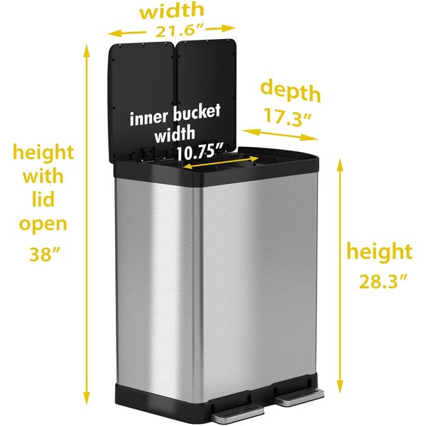 16 gal Trash Can, Silver, Stainless Steel
