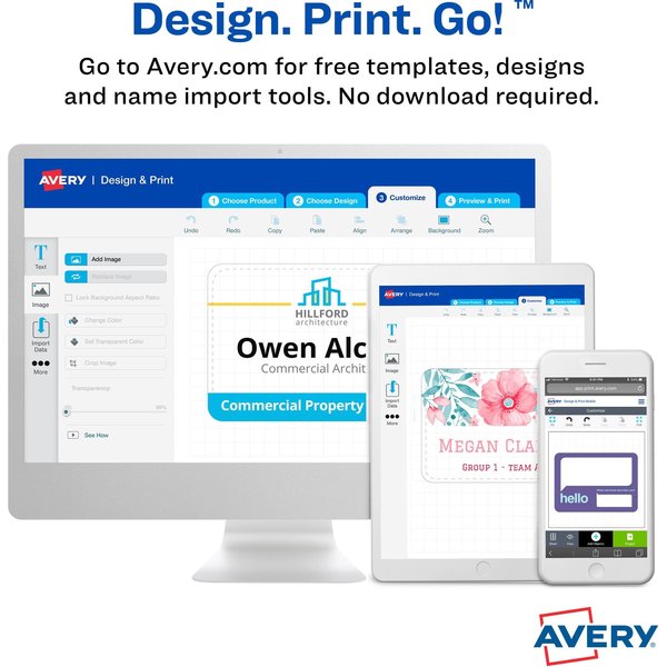 AveryÂ® White Adhesive Name Badges with Blue Border 5895, 2-1/3