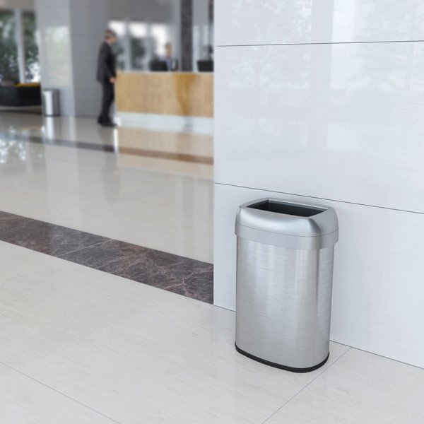 13 gal Oval Trash Can, Silver, Stainless Steel