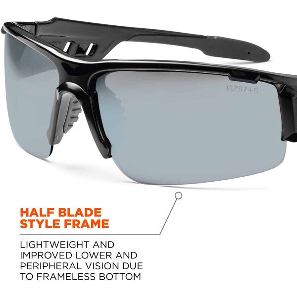 Safety Glasses, Traditional Silver Mirror PC Decenter Lens, Scratch-Resistant