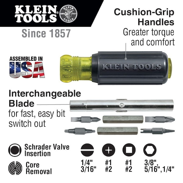 Phillips, Slotted, Square, Schrader Valve Insertion, Core Removal Bit 7 3/4 in, , Num. of pieces:7