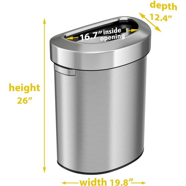 18 gal Round Semi-Round Open Top Trash Can, 18 Gallon, Silver, Stainless Steel