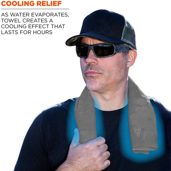 Evaporative Cooling Towel, PVA, Long Lasting Cooling Relief, 29.5 in L x 13 in W, Gray