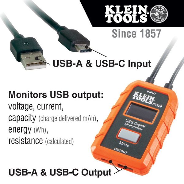 USB Digital Meter, USB-A and USB-C