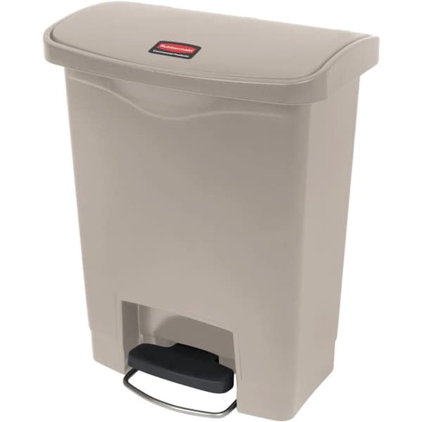 8 gal Rectangular Step Can, Beige, 16 1/2 in Dia, Step-On, Plastic