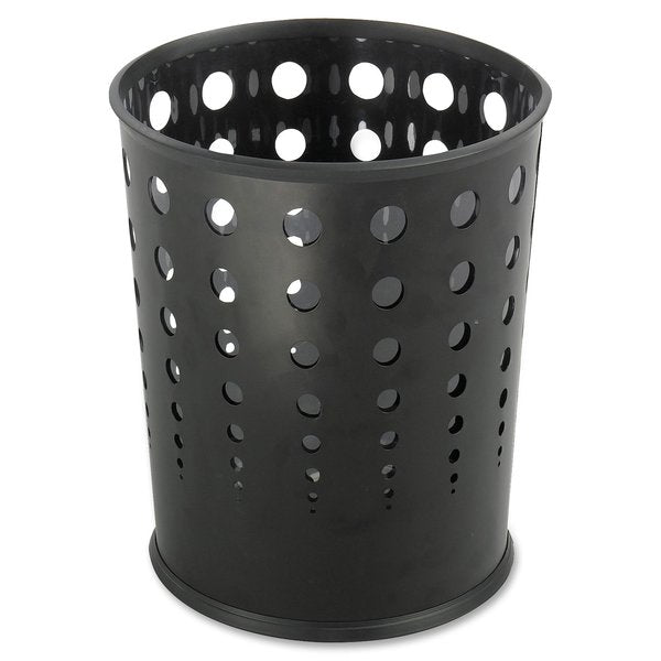 6 gal Round Wastebasket, Black, 11-3/4