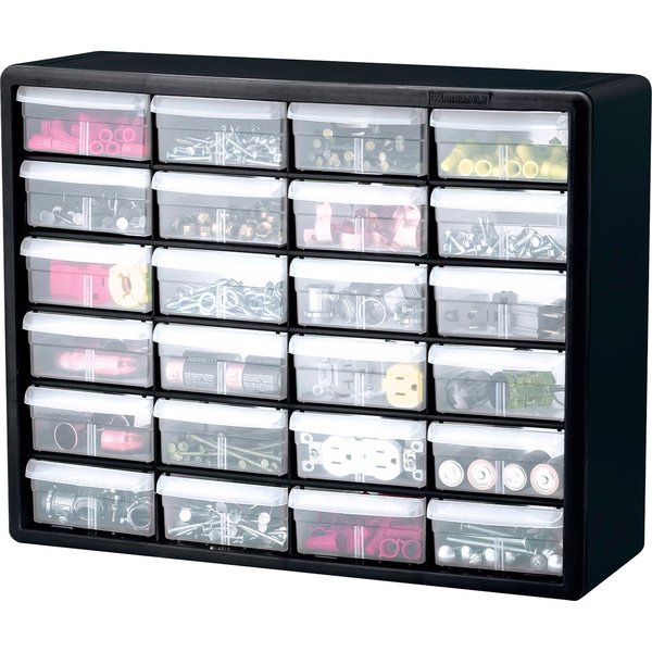 Drawer Bin Cabinet with 24 Drawers, Plastic, 20 in W x 15 3/4 in H x 6 1/2 in D