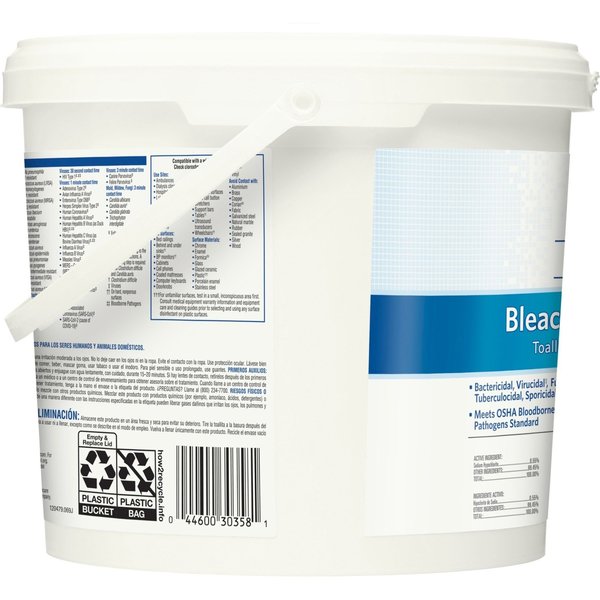 Germicidal Disinfecting Wipes, White, Bucket, Hard, Non Porous Surfaces, 2 PK, 110 Wipes, Bleach