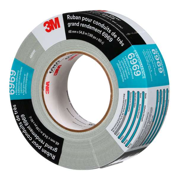 Duct Tape, 2 In x 60 yd, 10.5 mil, Silver