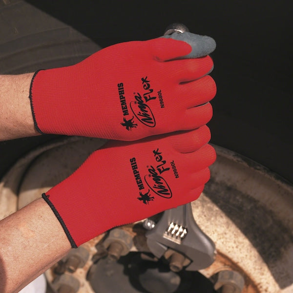 Latex Coated Gloves, Palm Coverage, Red/Gray, L, PR