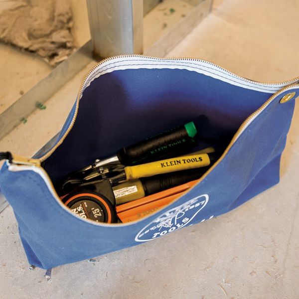 Canvas Bag with Zipper, Large Blue, Canvas, Blue