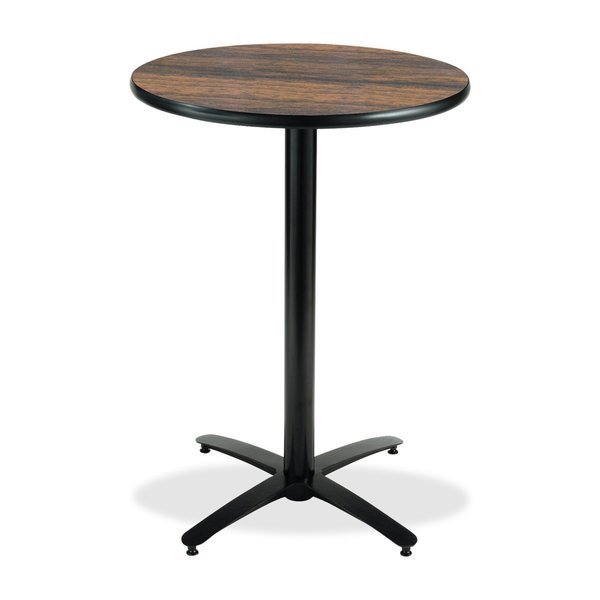 Round KFI 36in Walnut Breakroom Table with Arched X Base, 42 W, 36 L, 42 H, HPL Top, Walnut