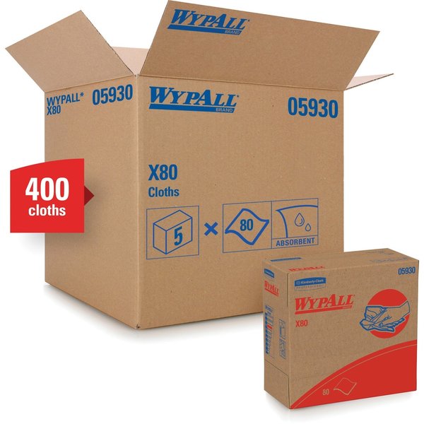 Dry Wipe, X80, Pop Up Box, Super Heavy Absorb, Hydroknit, 8 1/4 x 16 3/4 in, 80 Sheets, Red, 5 Pk