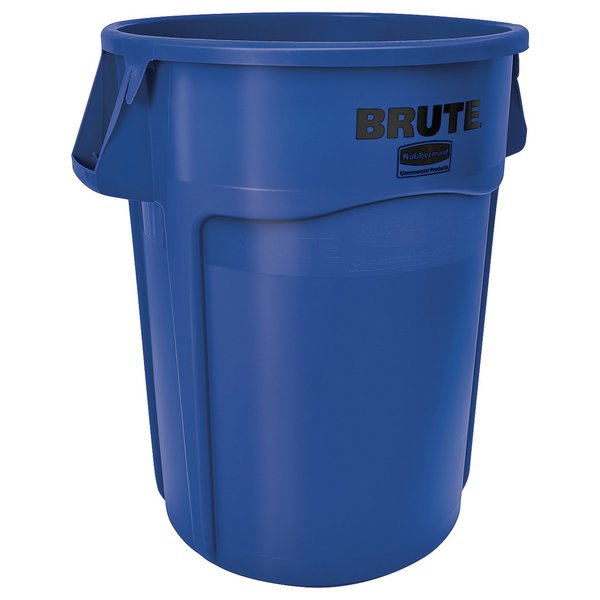 44 gal Round Trash Can, Blue, 24 in Dia, None, Plastic
