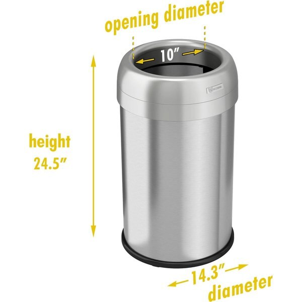 13 gal Round Trash Can, Silver, Stainless Steel