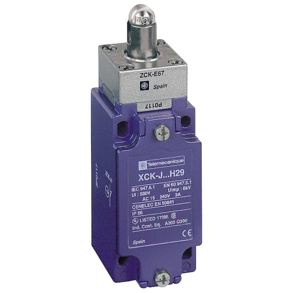 Limit Switch, Plunger, Roller, 1NC/1NO, 10A @ 240V AC