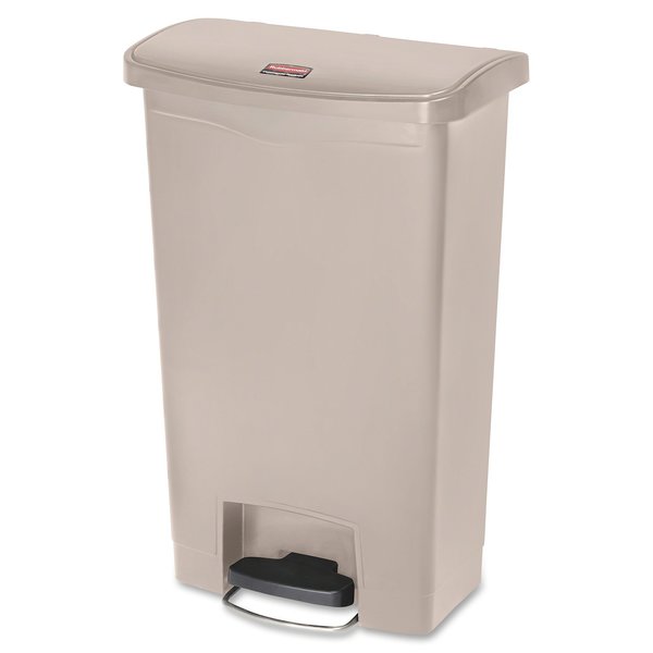 13 gal Rectangular Trash Can, Beige, 17 3/4 in Dia, Step-On, Plastic
