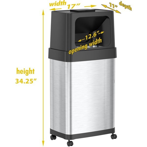 18 gal Rectangular Trash Can, Silver, Stainless Steel