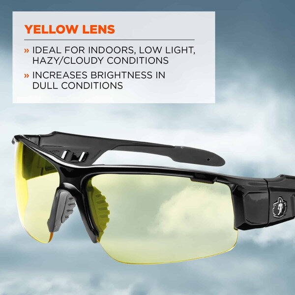 Safety Glasses, Traditional Yellow PC Decenter Lens, Scratch-Resistant