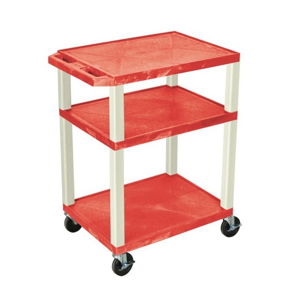 Thermoplastic Resin Utility Cart with Lipped Plastic Shelves, Flat, 3 Shelves, 300 lb