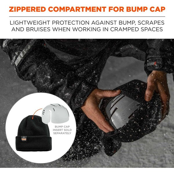 Knit Cap with Zipper, Over The Head, Black