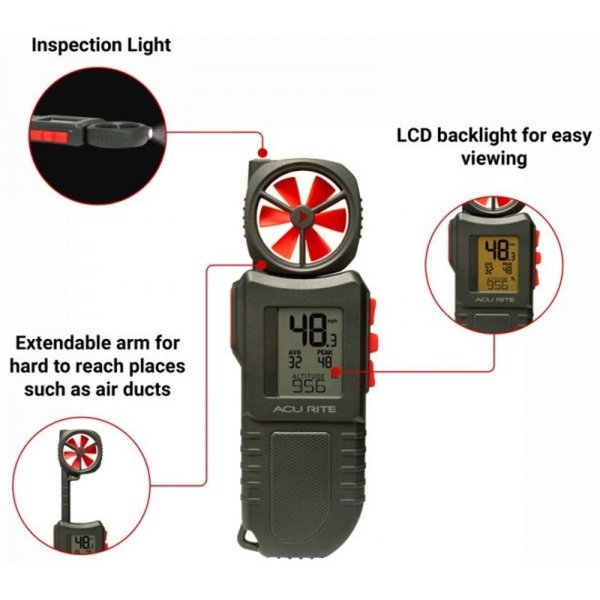 Anemometer, 0 to 199 Velocity (FPM), LCD