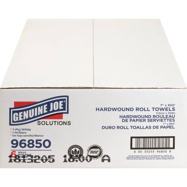 Genuine Joe Hardwound Paper Towels, 1, Continuous Roll, 850 ft, White, 6 PK
