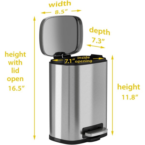 15 gal Trash Can, Silver, Stainless Steel
