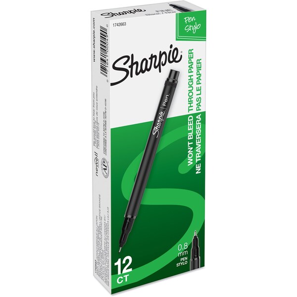 Stick Permanent Pen, Fine 0.5 mm, Black PK12