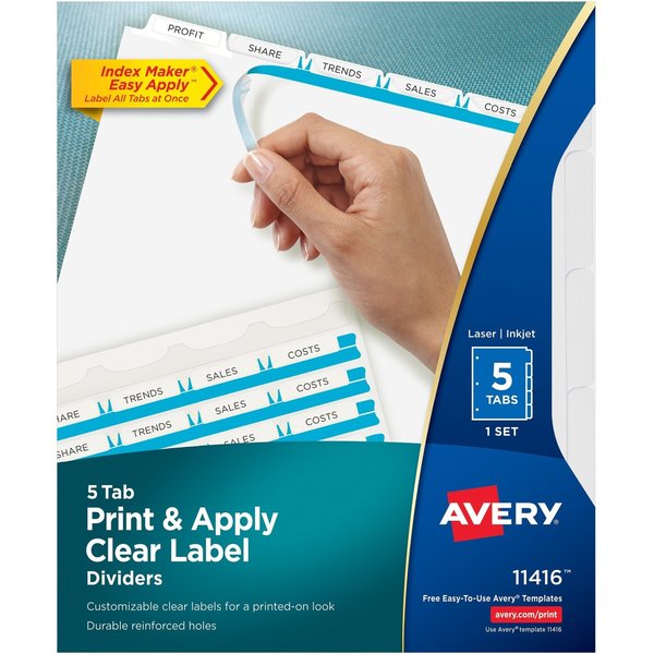 AveryÂ® Index MakerÂ® Clear Label Dividers 11416, 5-Tab Set, White