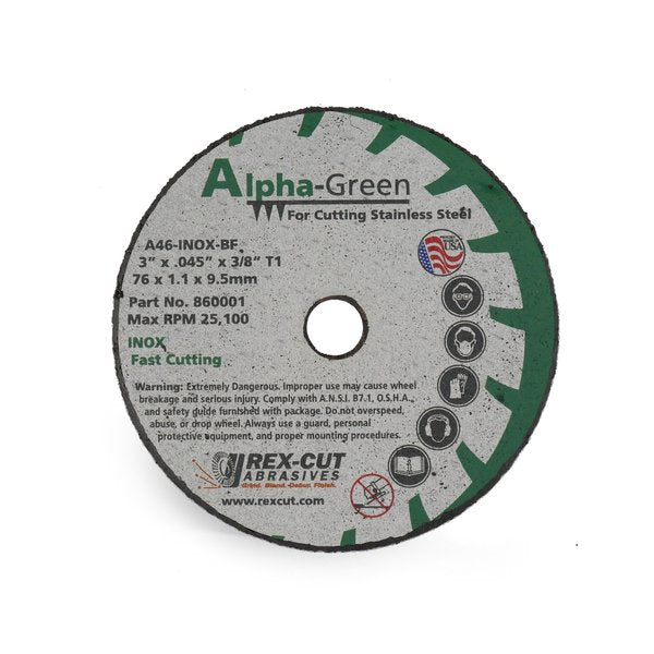 Alpha Green Cut Off Wheel 3 X .040 X 1/4 T1 Alpha Green