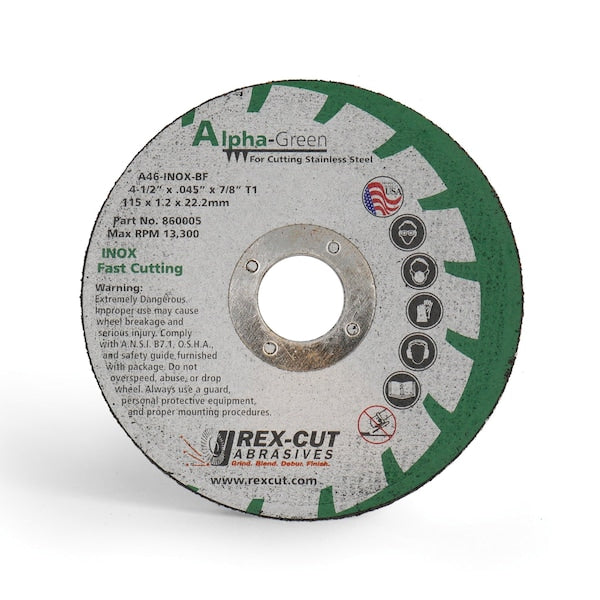 Alpha Green Cut Off Wheel 4 1/2 X .040 X 7/8 T1 Alpha Green