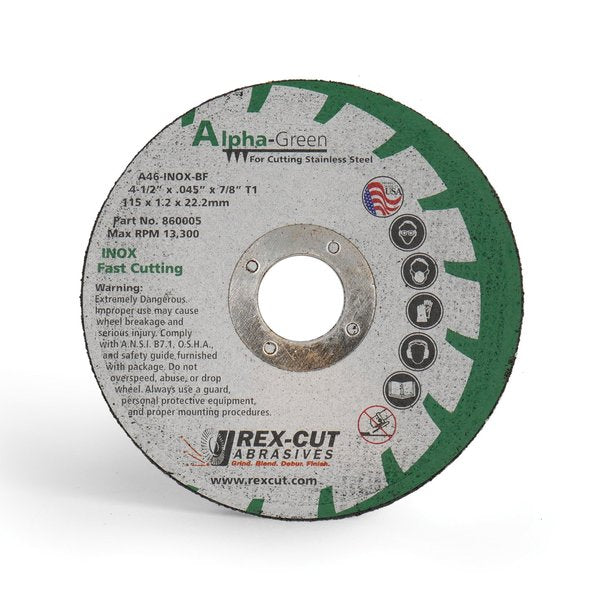Alpha Green Cut Off Wheel 4 1/2 X .045 X 7/8 T1 Alpha Green