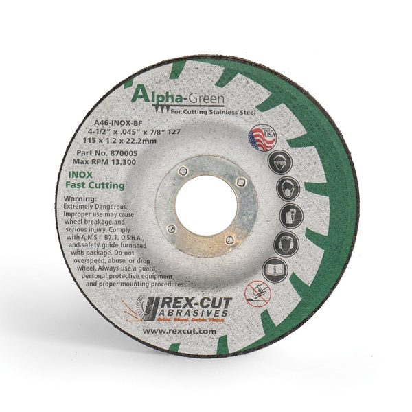 Alpha Green Cut Off Wheel 4 1/2 X .045 X 7/8 T27 Alpha Green