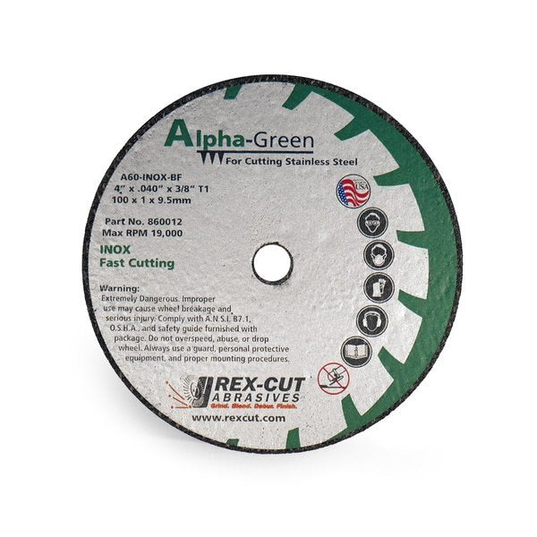 Alpha Green Cut Off Wheel 4 X .040 X 5/8 T1 Alpha Green