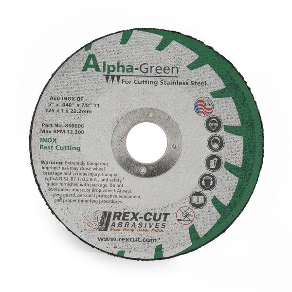 Alpha Green Cut Off Wheel 5 X .040 X 7/8 T1 Alpha Green
