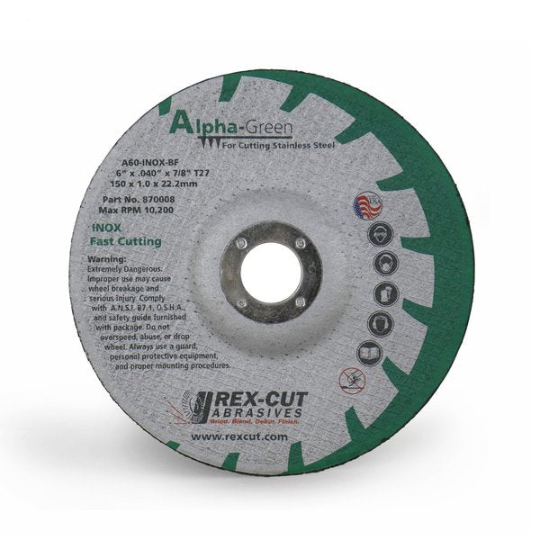 Alpha Green Cut Off Wheel 6 X .040 X 7/8 T27 Alpha Green