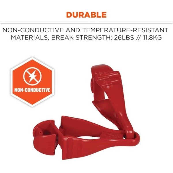 Glove Clip Holder, Dual Clips, Squids 3400 Series, Holds Gloves & Gear, Red
