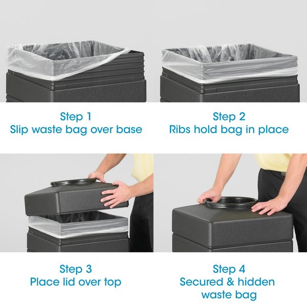 38 gal Square Trash Can, Black, 18-1/4