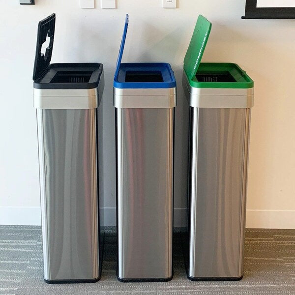 21 gal Rectangular Trash Can, Silver, Stainless Steel