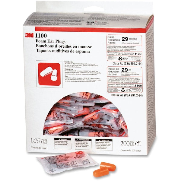 Disposable Uncorded Ear Plugs, Foam, Bullet Shape, NRR 29 dB, M, Orange, 200 Pairs