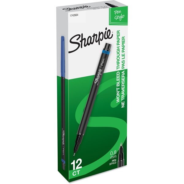 Stick Permanent Pen, Fine 0.8 mm, Blue PK12