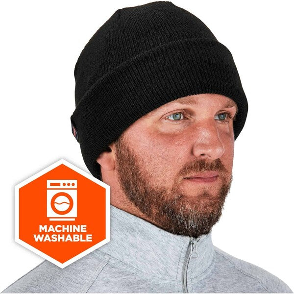 Knit Cap with Zipper, Over The Head, Black