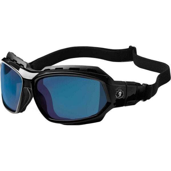 Safety Glasses, Traditional Blue Mirror PC Decenter Lens, Scratch-Resistant