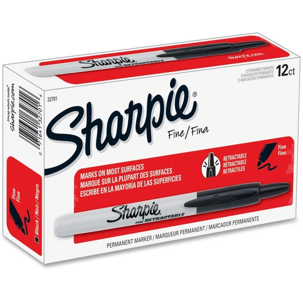 Permanent Marker, Fine Tip Black PK12